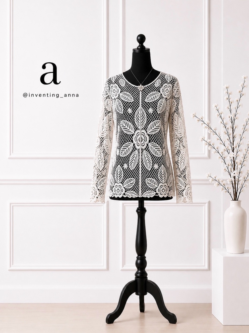 FORGOTTEN GRACE ~ Artisan Cream Colored Cotton Knitted Top w/Floral Design